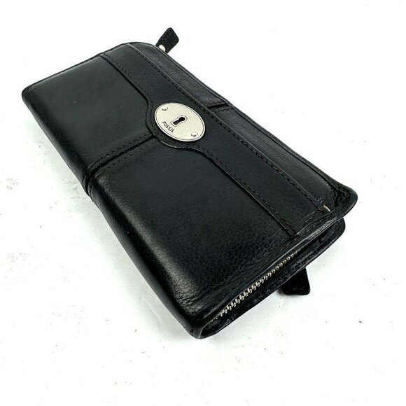 Fossil Maddox Wallet Black Leather3/4 Zip Around Clutch Organizer - Picture 9 of 9